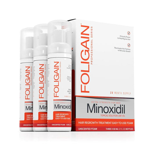 FOLIGAIN Minoxidil 5% Hair Regrowth Foam For Men 3 Month Supply - MinoxFactor