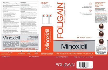 FOLIGAIN Minoxidil 5% Hair Regrowth Foam For Men 3 Month Supply - MinoxFactor